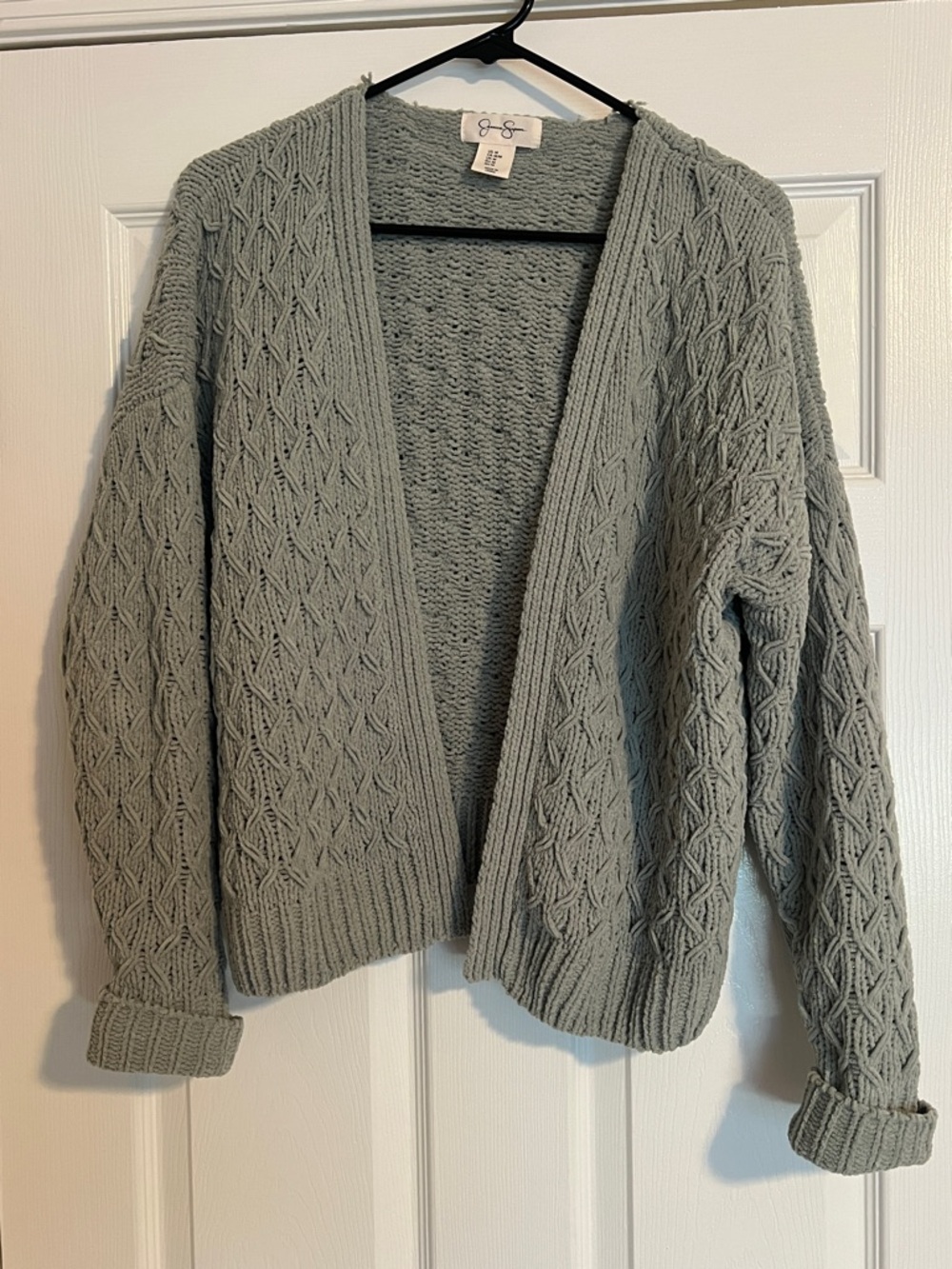 Jessica Simpson Sage Green Open-Front Cable Cardigan